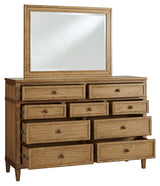 Sharlance Queen Upholstered Panel Bed with Mirrored Dresser and 2 Nightstands in Brown from Ashley - Luna Furniture
