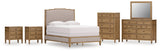 Sharlance Queen Upholstered Panel Bed with Mirrored Dresser, Chest and 2 Nightstands in Green/Brown from Ashley Furniture - Luna Furniture