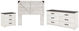 Shawburn Full Panel Headboard Bed with Dresser and 2 Nightstands in Whitewash from Ashley - Luna Furniture