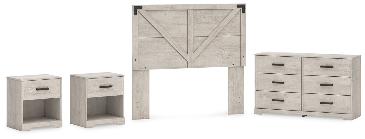 Shawburn Full Panel Headboard with Dresser and 2 Nightstands in Whitewash from Ashley - Luna Furniture