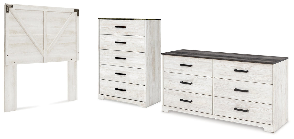 Shawburn Full Panel Headboard with Dresser and Chest in Whitewash from Ashley - Luna Furniture
