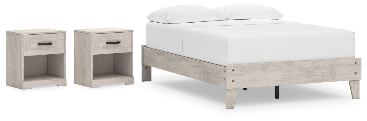 Shawburn Full Platform Bed with 2 Nightstands in Whitewash from Ashley - Luna Furniture