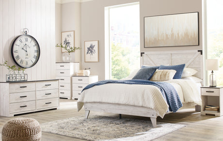 Shawburn Full Platform Bed with Dresser and 2 Nightstands in White/Dark Charcoal Gray from Ashley - Luna Furniture