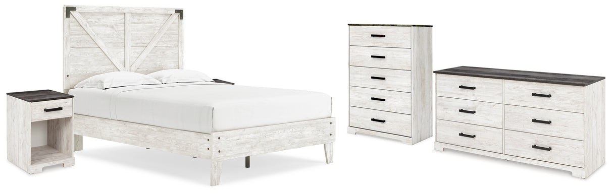 Shawburn Full Platform Bed with Dresser, Chest and 2 Nightstands in White/Dark Charcoal Gray from Ashley - Luna Furniture