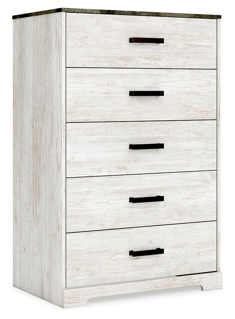 Shawburn Full Platform Bed with Dresser, Chest and Nightstand in White/Dark Charcoal Gray from Ashley Furniture - Luna Furniture