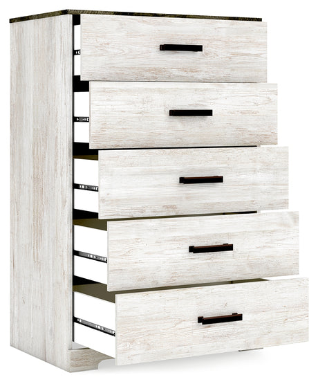 Shawburn Full Platform Bed with Dresser, Chest and Nightstand in White/Dark Charcoal Gray from Ashley Furniture - Luna Furniture