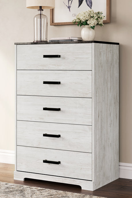 Shawburn Full Platform Bed with Dresser, Chest and Nightstand in White/Dark Charcoal Gray from Ashley Furniture - Luna Furniture