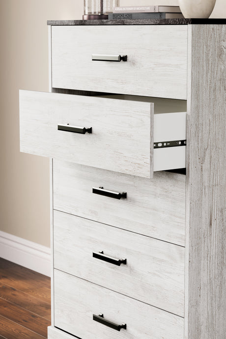 Shawburn Full Platform Bed with Dresser, Chest and Nightstand in White/Dark Charcoal Gray from Ashley Furniture - Luna Furniture