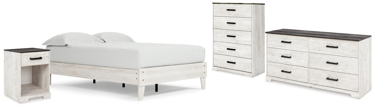 Shawburn Full Platform Bed with Dresser, Chest and Nightstand in Whitewash from Ashley - Luna Furniture