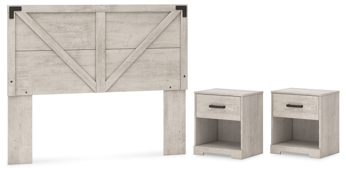Shawburn Queen Crossbuck Panel Headboard with 2 Nightstands in Whitewash from Ashley - Luna Furniture