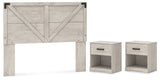 Shawburn Queen Crossbuck Panel Headboard with 2 Nightstands in Whitewash from Ashley - Luna Furniture
