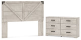 Shawburn Queen Crossbuck Panel Headboard with Dresser in Whitewash from Ashley - Luna Furniture