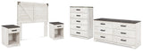 Shawburn Queen Panel Headboard with Dresser, Chest and 2 Nightstands in Whitewash from Ashley - Luna Furniture