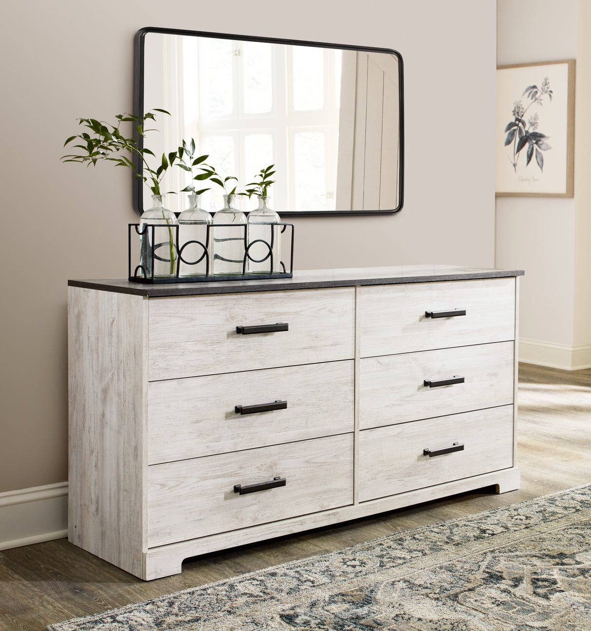 Shawburn Queen Platform Bed with Dresser and 2 Nightstands in Whitewash from Ashley - Luna Furniture