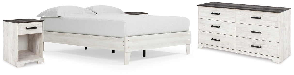 Shawburn Queen Platform Bed with Dresser and 2 Nightstands in Whitewash from Ashley - Luna Furniture