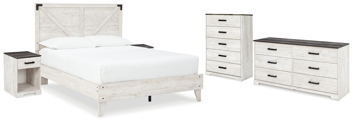 Shawburn Queen Platform Bed with Dresser, Chest and 2 Nightstands in White/Dark Charcoal Gray from Ashley - Luna Furniture