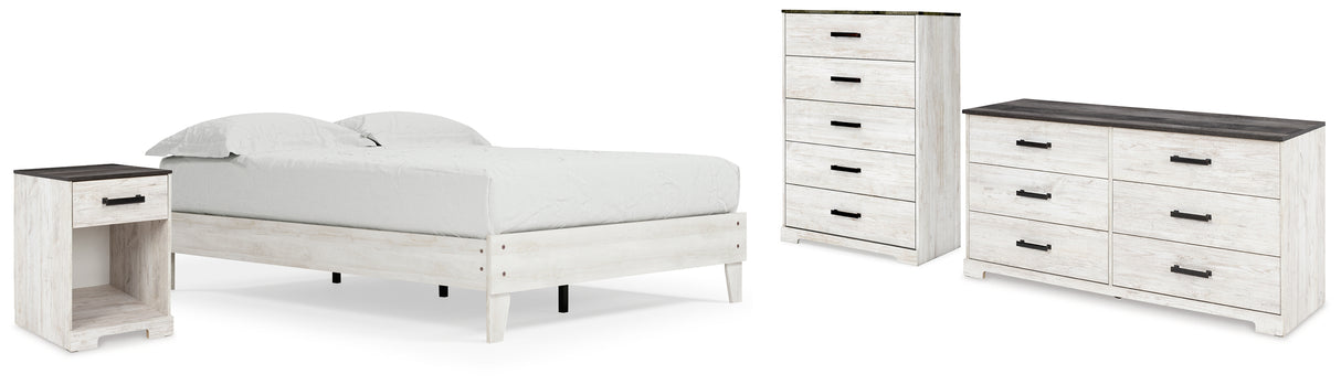 Shawburn Queen Platform Bed with Dresser, Chest and Nightstand in Whitewash from Ashley - Luna Furniture