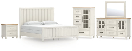 Shaybrock California King Panel Bed with Mirrored Dresser, Chest and Nightstand in Antique White from Ashley - Luna Furniture