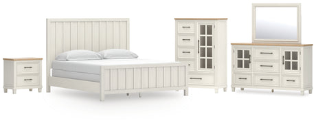 Shaybrock California King Panel Bed with Mirrored Dresser, Chest and Nightstand in Antique White from Ashley - Luna Furniture