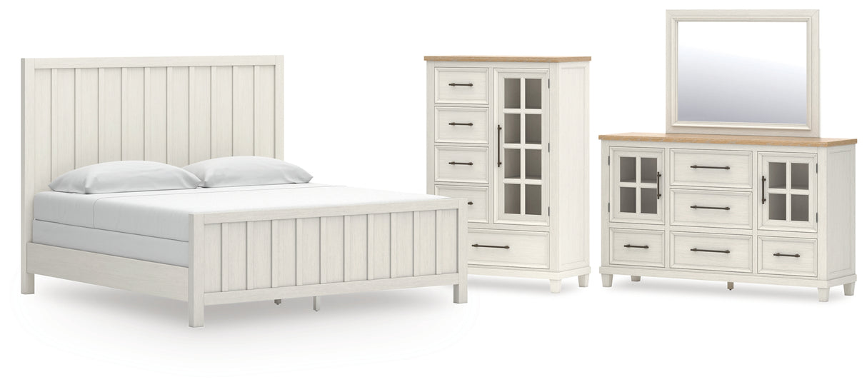 Shaybrock King Panel Bed with Mirrored Dresser and Chest in Antique White from Ashley - Luna Furniture