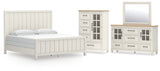 Shaybrock King Panel Bed with Mirrored Dresser and Chest in Antique White from Ashley - Luna Furniture