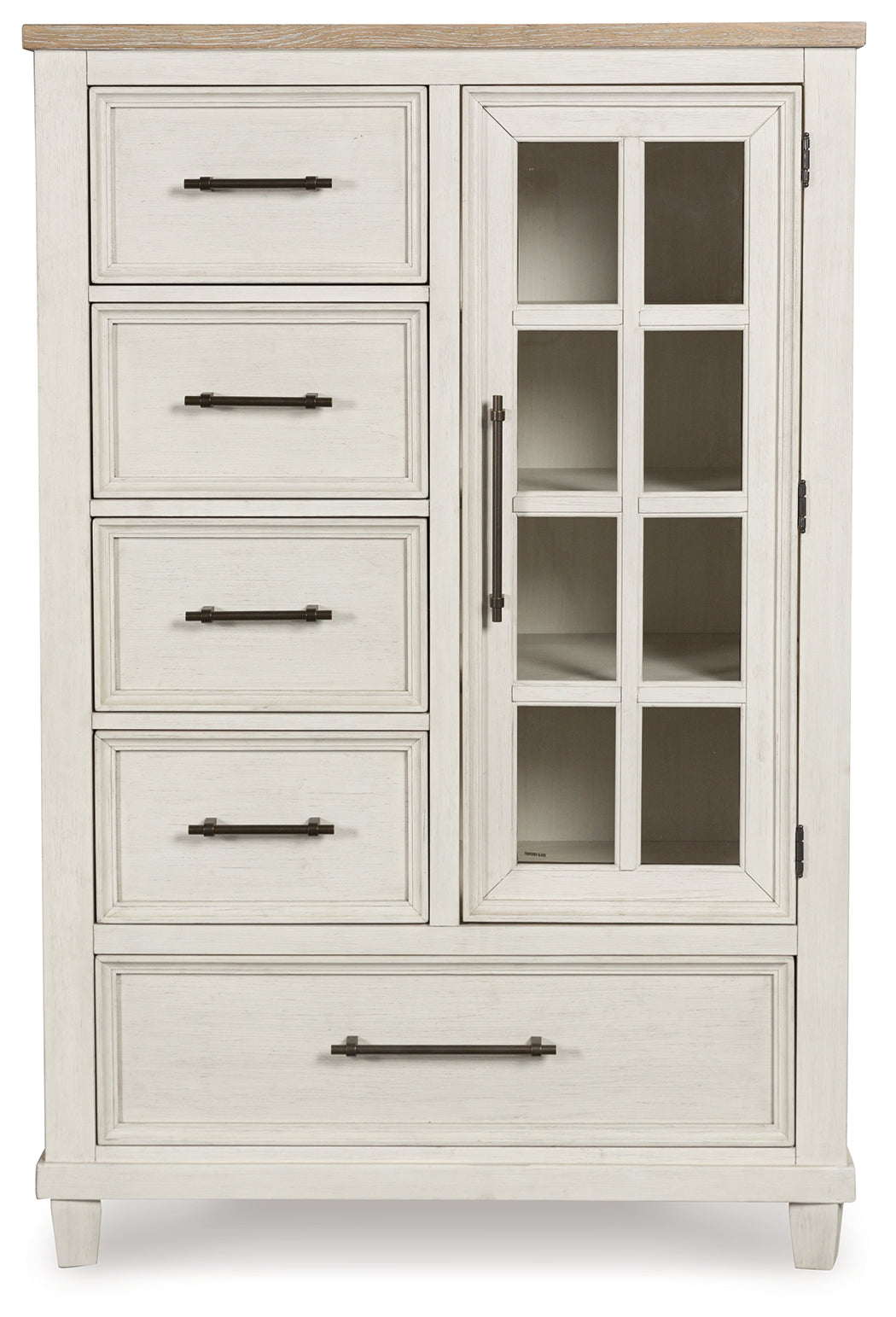 Shaybrock King Panel Bed with Mirrored Dresser, Chest and 2 Nightstands in Antique White from Ashley - Luna Furniture