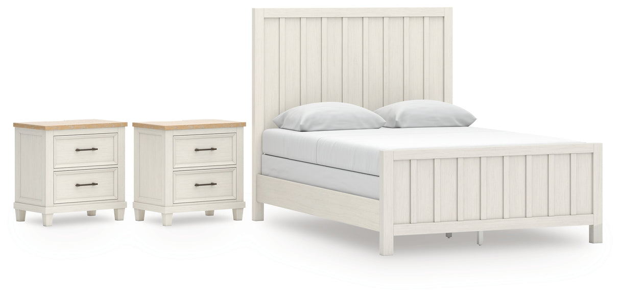 Shaybrock Queen Panel Bed with 2 Nightstands in Antique White from Ashley - Luna Furniture