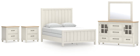 Shaybrock Queen Panel Bed with Mirrored Dresser and 2 Nightstands in Antique White from Ashley - Luna Furniture