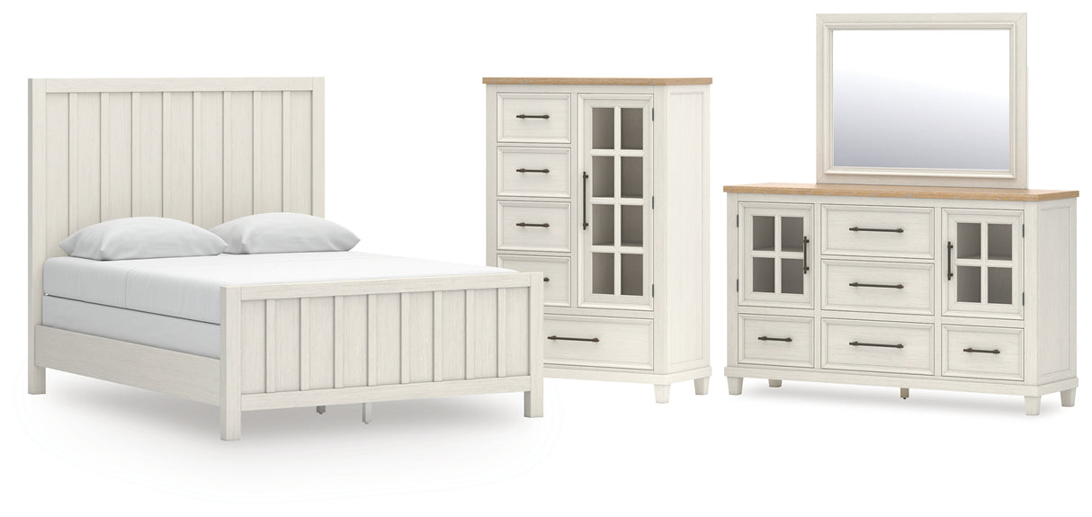 Shaybrock Queen Panel Bed with Mirrored Dresser and Chest in Antique White from Ashley - Luna Furniture