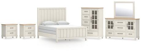 Shaybrock Queen Panel Bed with Mirrored Dresser, Chest and 2 Nightstands in Antique White from Ashley - Luna Furniture