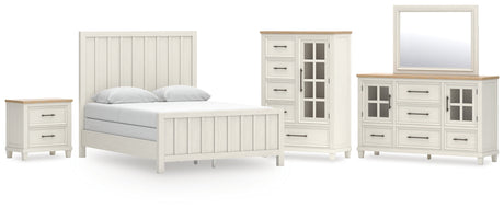 Shaybrock Queen Panel Bed with Mirrored Dresser, Chest and Nightstand in Antique White from Ashley - Luna Furniture