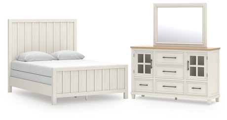 Shaybrock Queen Panel Bed with Mirrored Dresser in Antique White from Ashley - Luna Furniture