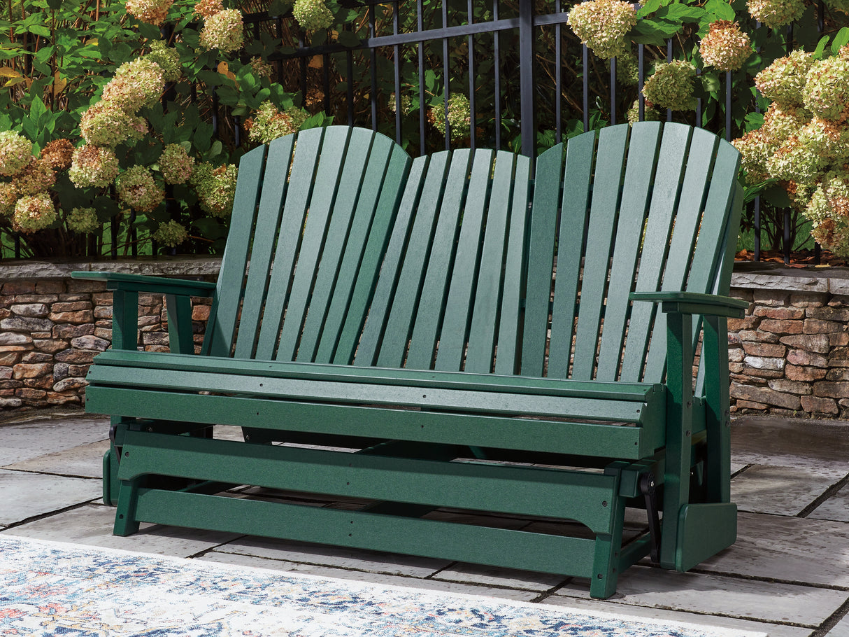 Shell Beach Green Outdoor Loveseat Glider from Ashley - Luna Furniture