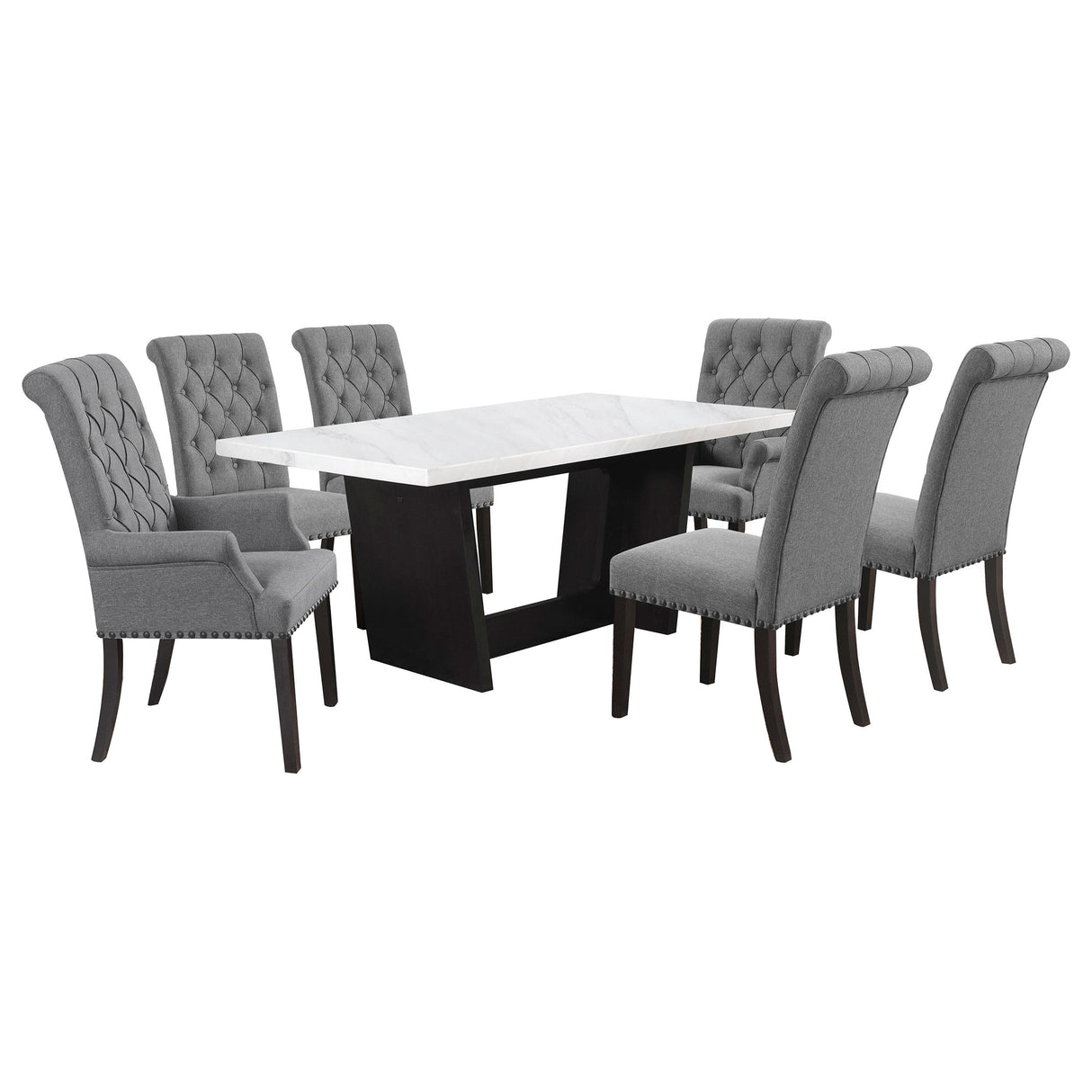Sherry Gray 7-Piece Rectangular Marble Top Dining Table Set from Coaster - Luna Furniture