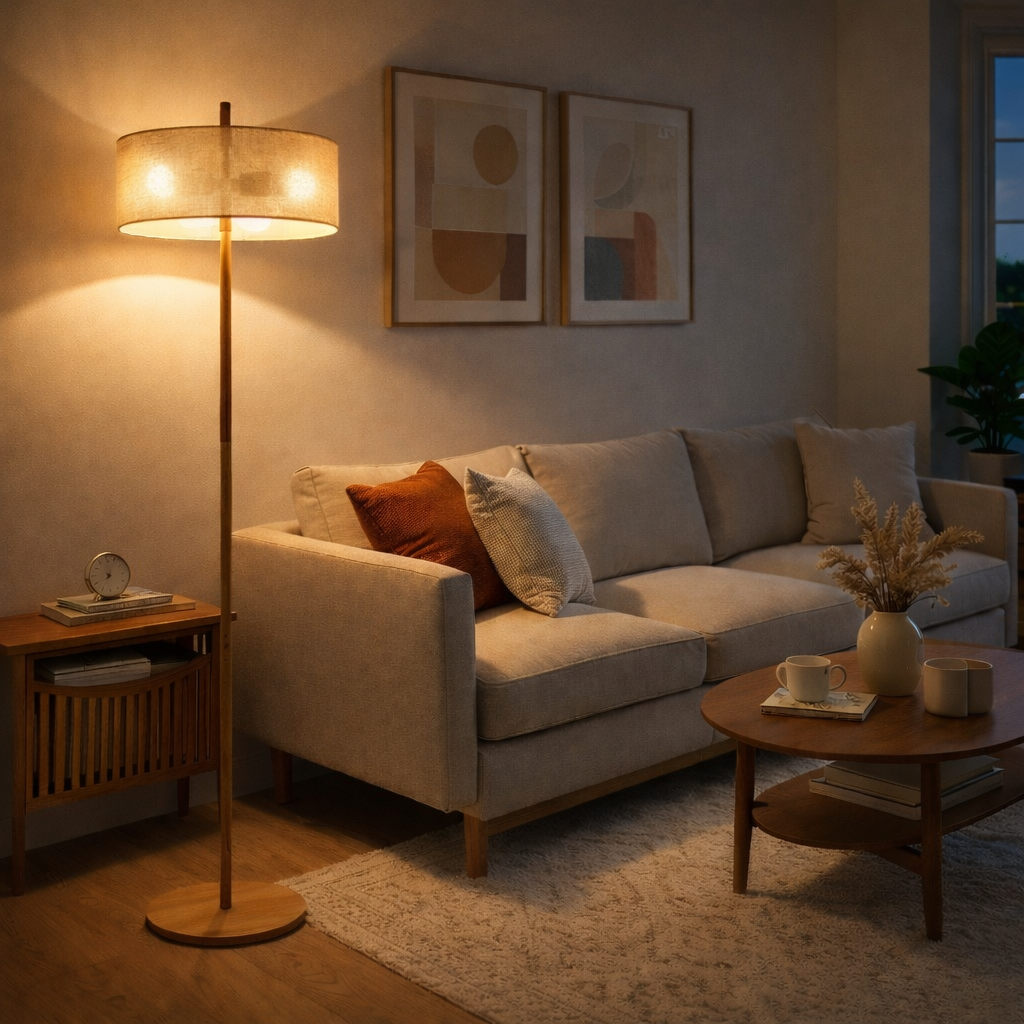 Lirian Floor Lamp - Oak and Natural from Ashcroft Furniture - Luna Furniture