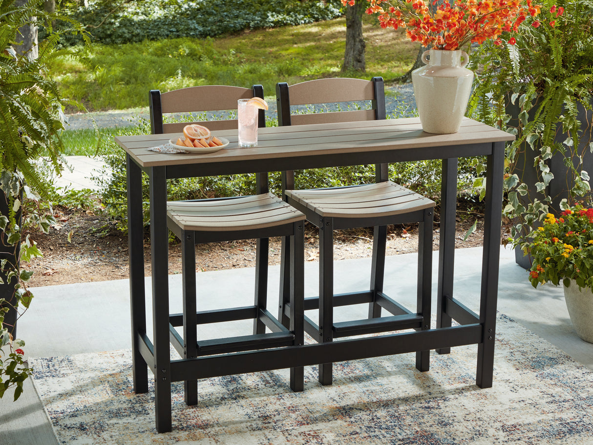 Shoreline Beach Black/Beige Outdoor Counter Table and 2 Barstools from Ashley - Luna Furniture