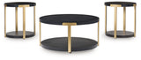 Shylore Black/Brass Finish Table (Set of 3) from Ashley - Luna Furniture