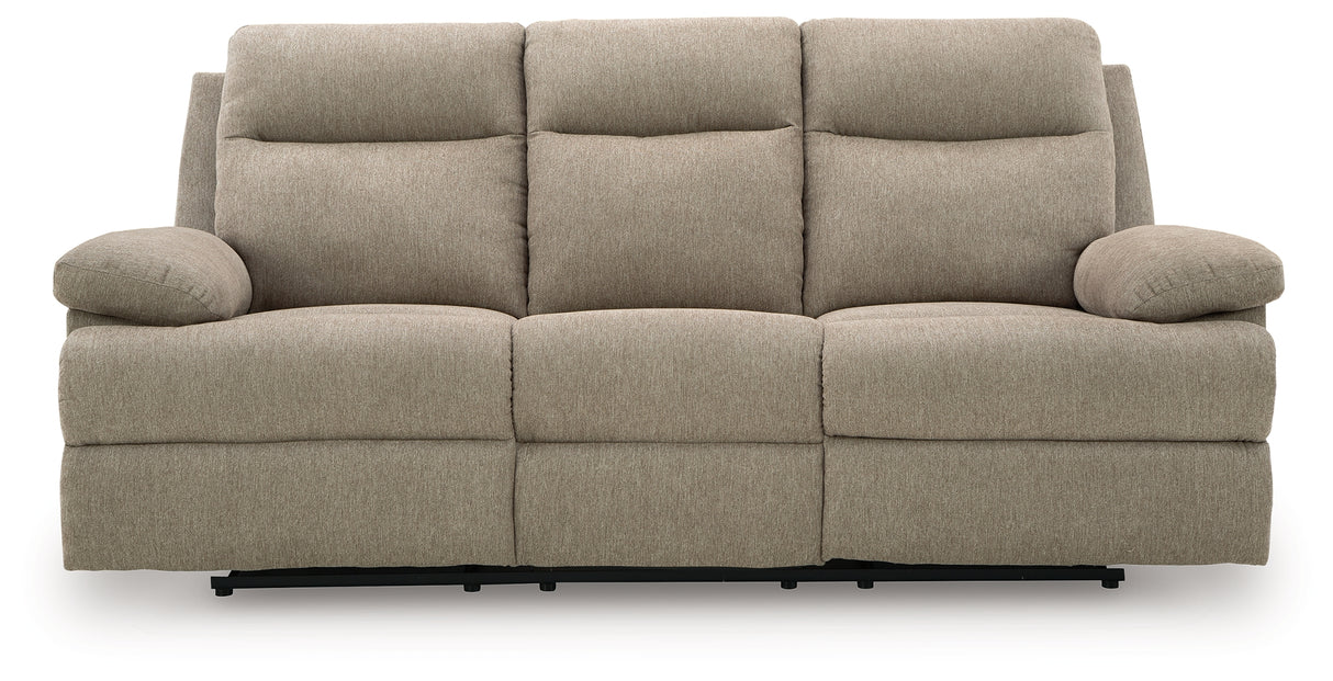 Side-Swipe Mocha Reclining Sofa with Drop Down Table from Ashley - Luna Furniture