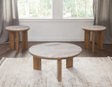 Sidney 3-Piece Round Toronto Brown Marble Top Table Set from Steve Silver - Luna Furniture