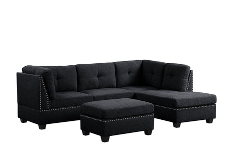 Sienna Boucle Black Sectional with Ottoman from Happy Homes - Luna Furniture