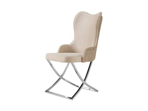 Prag Dining Chair in Cream, Silver X Leg