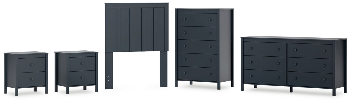 Simmenfort Twin Panel Headboard with Dresser, Chest and 2 Nightstands in Navy Blue from Ashley - Luna Furniture