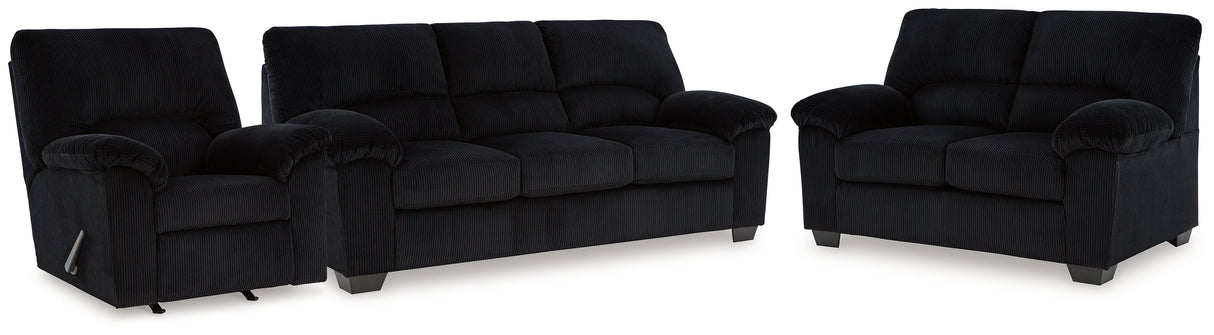 SimpleJoy Sofa, Loveseat and Recliner in Onyx from Ashley - Luna Furniture