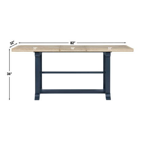 Darcy 64-82″Counter Table with 18-inch leaf, Midnight Blue and Natural Finish from Steve Silver - Luna Furniture