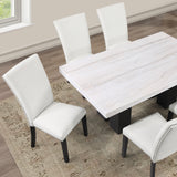 Artemis White Rectangle Marble Top 9-Piece Dining Set with White Vegan Leather Chairs from Steve Silver - Luna Furniture