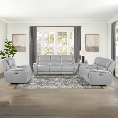 Alexandria Stone 3-Piece Top-Grain Leather Power Reclining Living Room Set from Steve Silver - Luna Furniture
