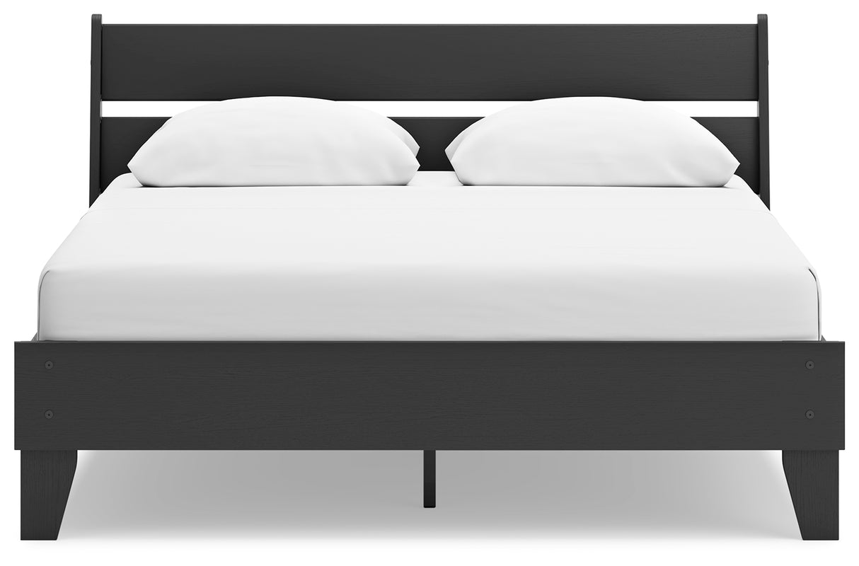 Socalle Queen Panel Platform Bed with 2 Nightstands in Black from Ashley - Luna Furniture