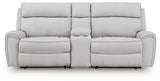 Social Pointe Pearl/Ash 3-Piece Power Reclining Loveseat with Console from Ashley - Luna Furniture
