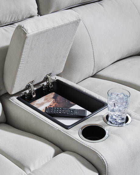 Social Pointe Pearl/Ash 3-Piece Power Reclining Loveseat with Console from Ashley - Luna Furniture