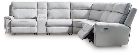 Social Pointe Pearl/Ash 6-Piece Power Reclining Sectional with Storage Console from Ashley - Luna Furniture